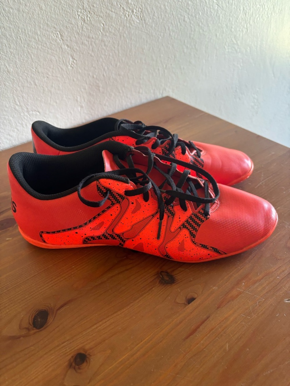 Adidas Bright Red/Orange indoor soccer shoes with Black Accents